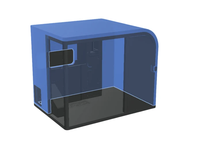 Dimension render of the capsule: about 11 by 8 feet, 9 feet tall